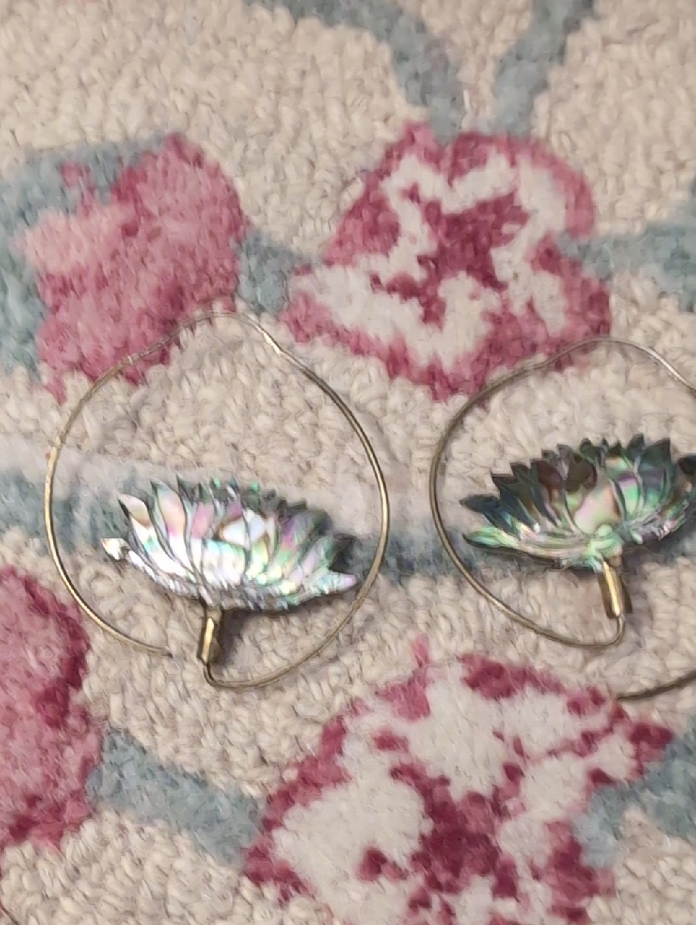 Iridescent Abalone Lotus Hoop Earrings - Brass